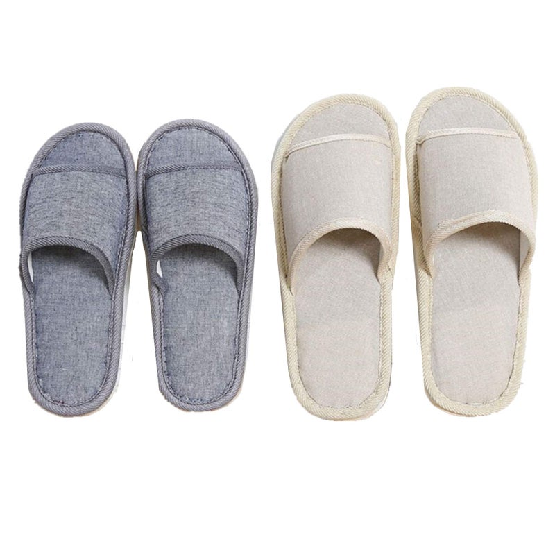 Tiger007 6 Pair of Open Toe Breathable Slippers Solid Color Casual Slippers Spa Slippers for Guests  Hotel  Travel  Unisex Universal Size Washable (3 beige medium size+3 gray large size) - Image 1